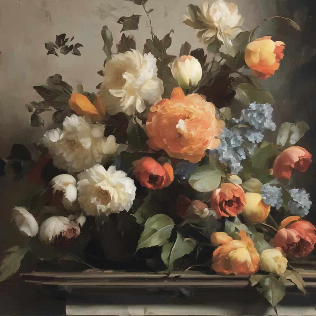 Λουλούδια σε σύγχρονη τέχνη και δημιουργία, ζωγραφική με εντυπωσιακά χρώματα.