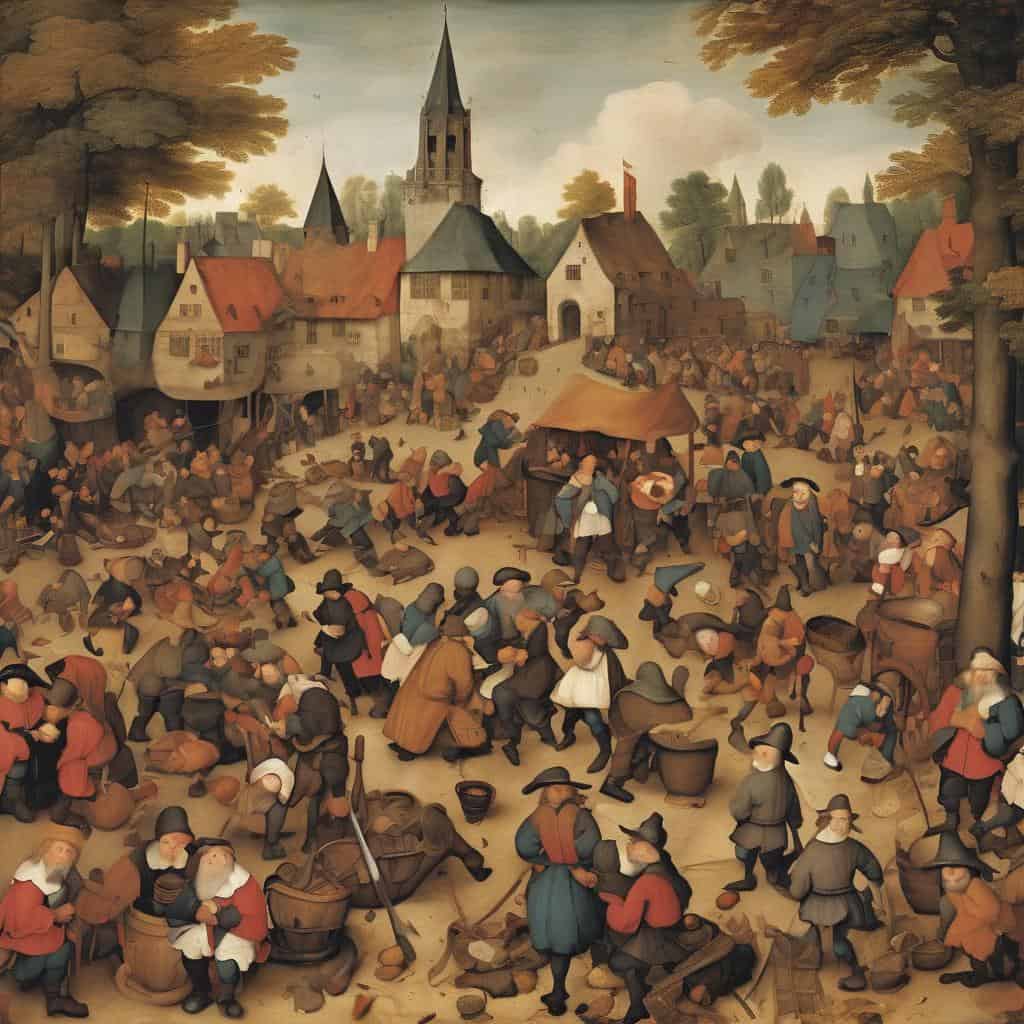 Παραδοσιακή αγορά με πολυάριθμους ανθρώπους, πάνω σε καμβά σύγχρονη τέχνη και δημιουργία, ιστορικό και μοντέρνο στυλ ζωγραφικής.